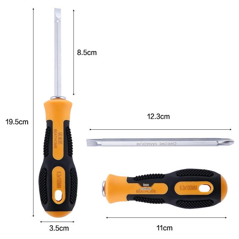 Dual-Use Non-Slip Magnetic Screwdriver: 6.3mm Double-Ended, PH2 Phillips & Slotted Interchangeable Heads, M4.