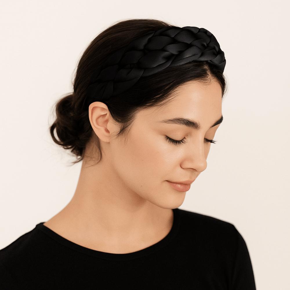 Wide Braided Hairband Satin Women Head Hoop Fashion Black Headband  Travel