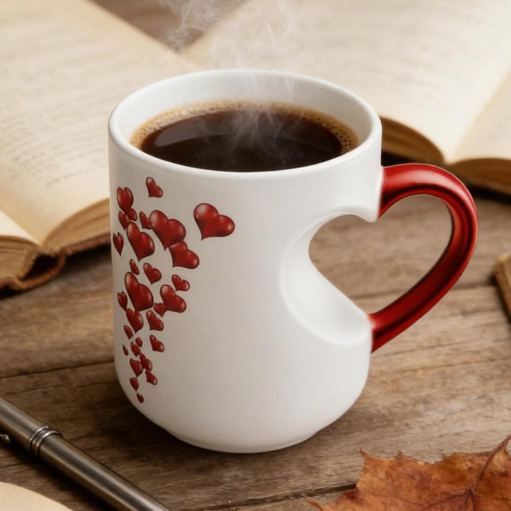325ml Heart Shape Color Changing Coffee Mugs Novelty Ceramic Coffee Mugs with Handle for Couples Home Kitchen Drinkware