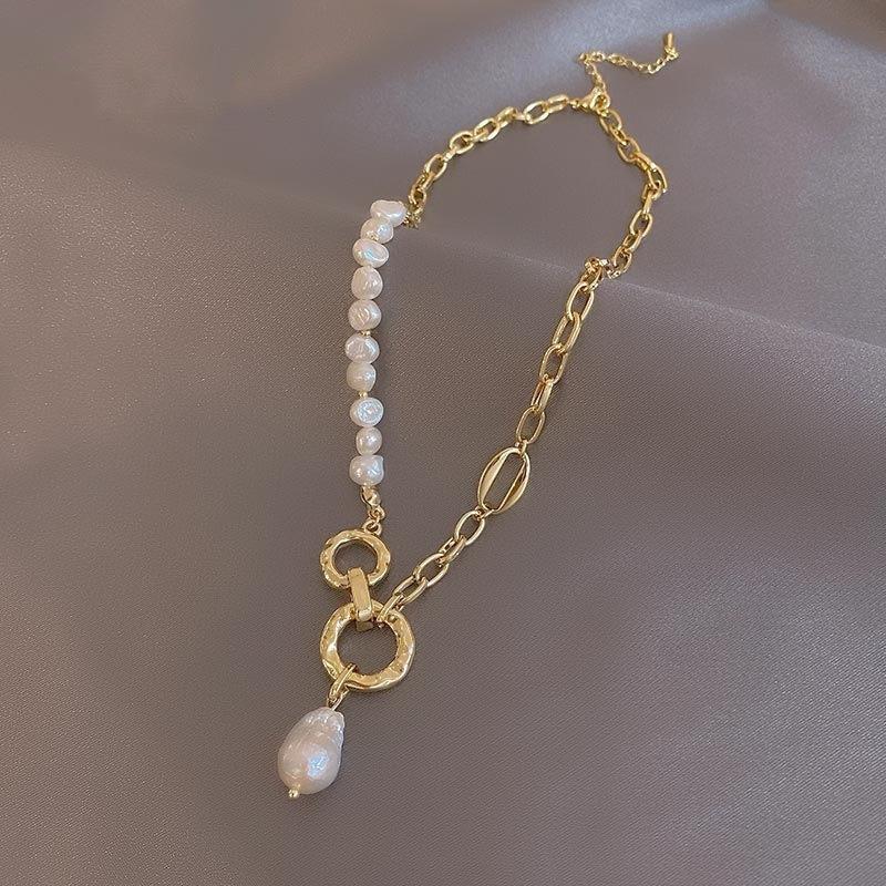 Korean Fashion Round Splicing Freshwater Pearl Clavicle Necklace For Women
