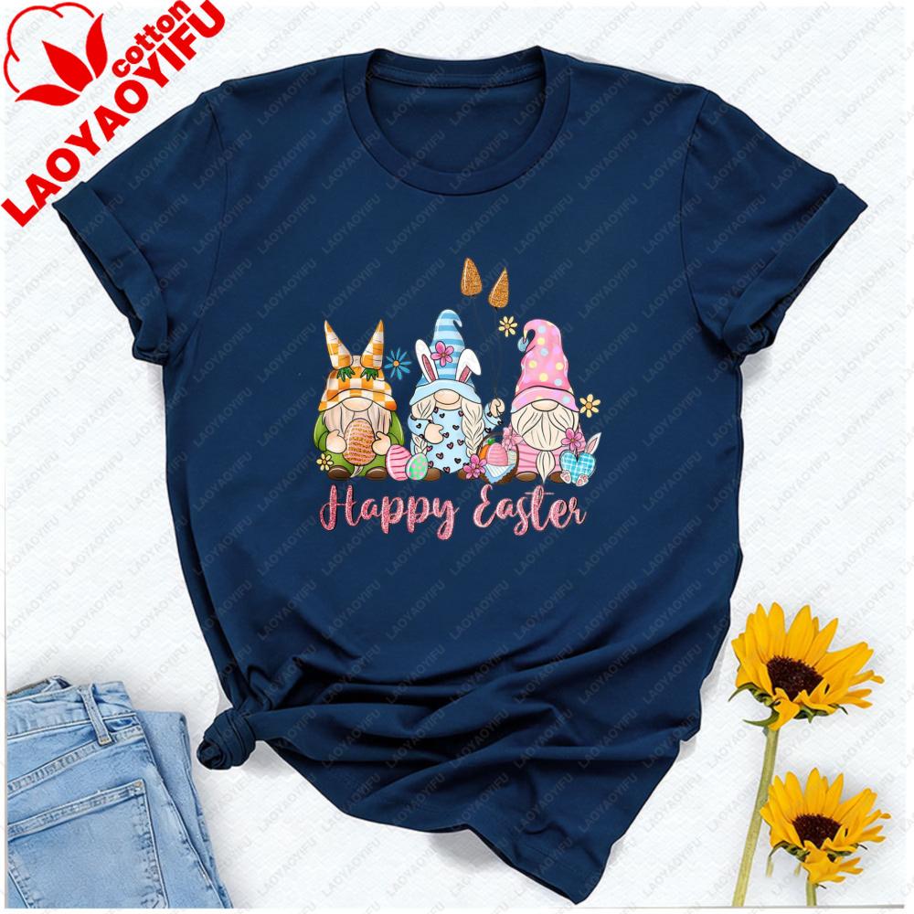 Happy Easter Gnomes with Bunny Ears Eggs TShirt Cotton Unisex Crewneck Perfect for Spring Easter Egg Hunts Family Outfits