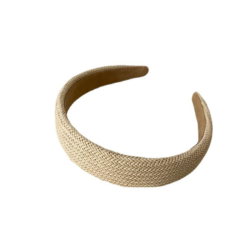 Handmade Weaving Straw Headband Cross Women Summer Headwear Wide Rattan Hairband Knot Outdoor Headdress Hair Hoop Solid