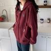 Burgundy Coat for Women, Autumn and Winter Outer Wear, Velvet Thickened Sweatshirt, Versatile Coat