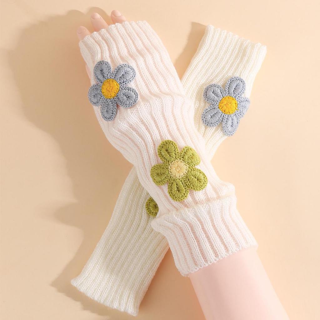 Damen Strickwolle Fingerlose Handschuhe - College Style Y2K Armstulpen für Herbst und Winter