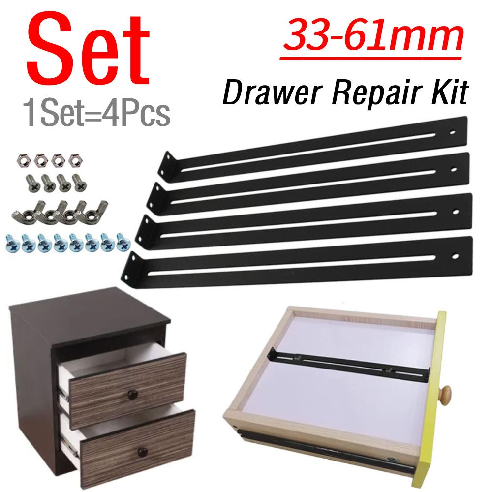 4Pcs Furniture Repair Kit Mounting Brackets with Screws Bottom Support Tool Set for Wood/Particleboard/MDF Chest of Drawers