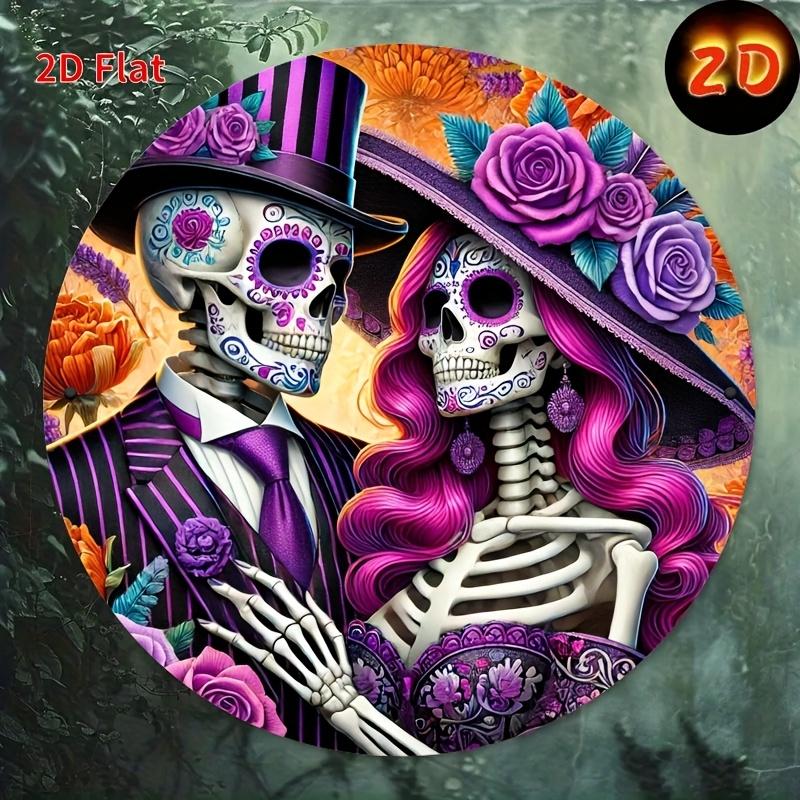 Day of the Dead Sugar Skull Couple with Purple Roses Metal Tin Sign 20x30cm(7.8x11.8inch)