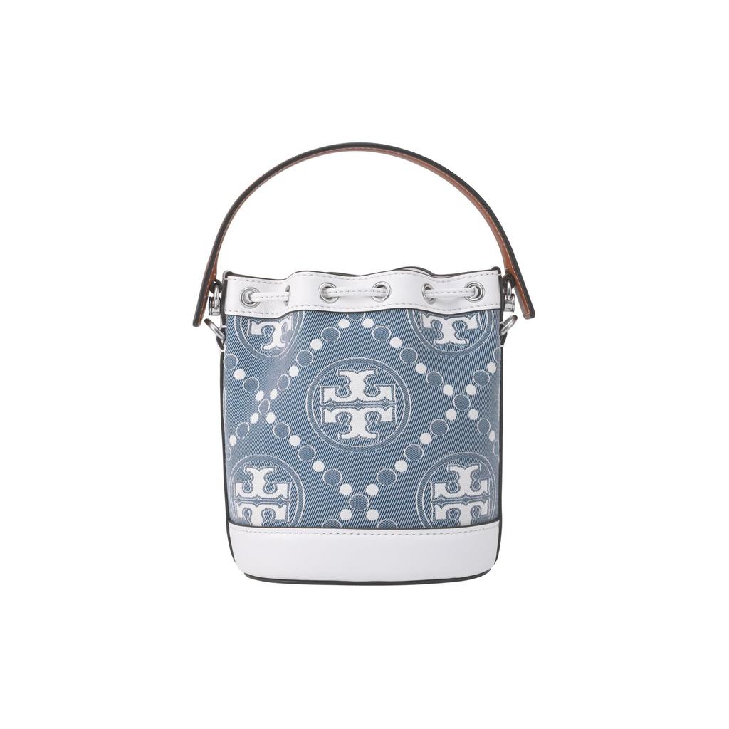 Tory Burch T Monogram Quilted Drawstring Bucket Bag Women Bags Pearl-Blue 149178-400
