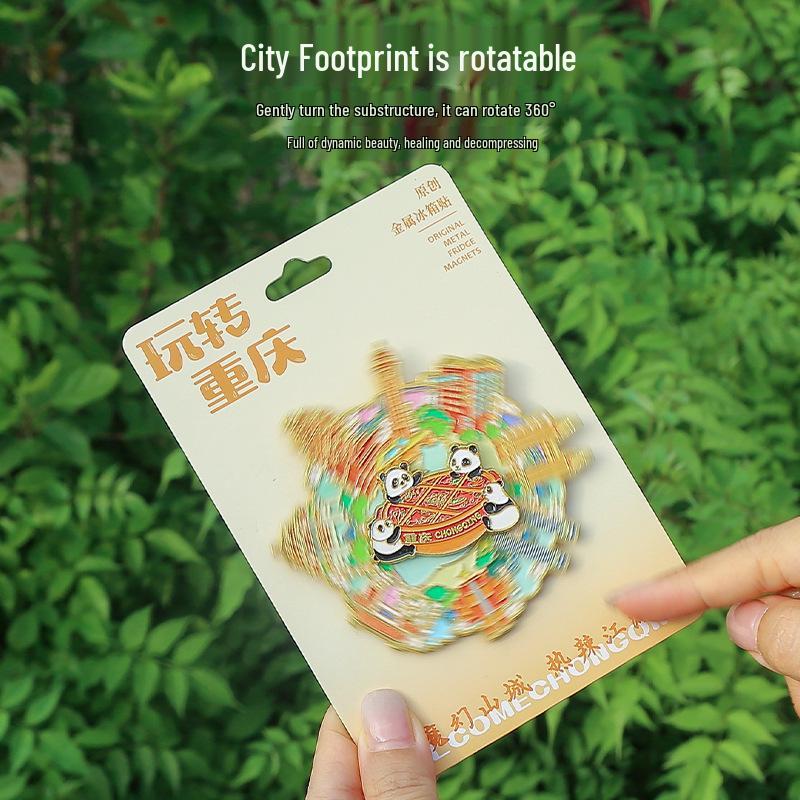 Chongqing Panda Drehender Metall Kühlschrankmagnet - Stadtsouvenir Geschenk