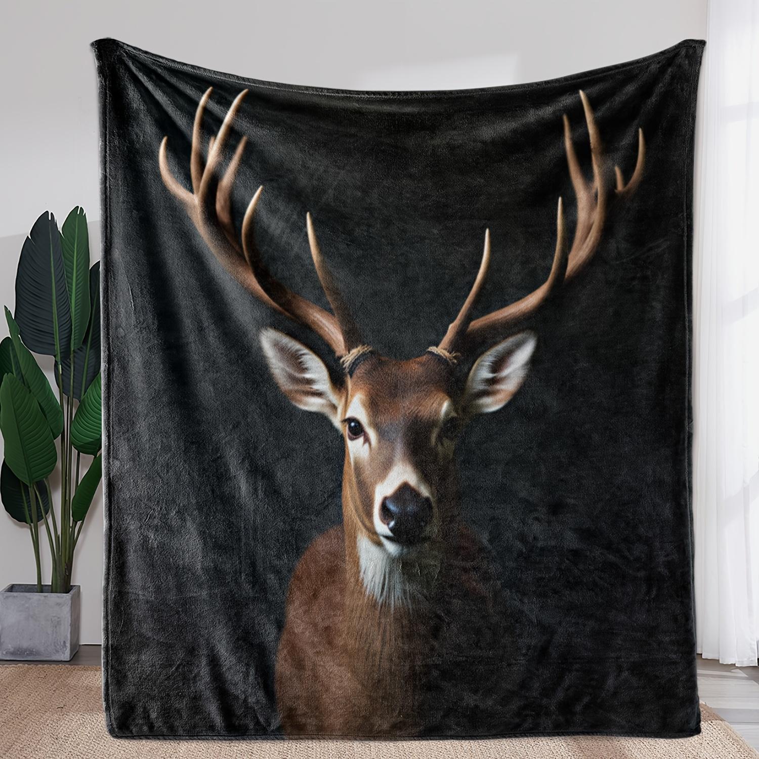 1pc Sdoo Plush Flannel Blanket with Realistic Deer Head Print - Soft Warm Cozy Throw for Sofa, Bed, Car, Office, Camping & Trave 75x90cm