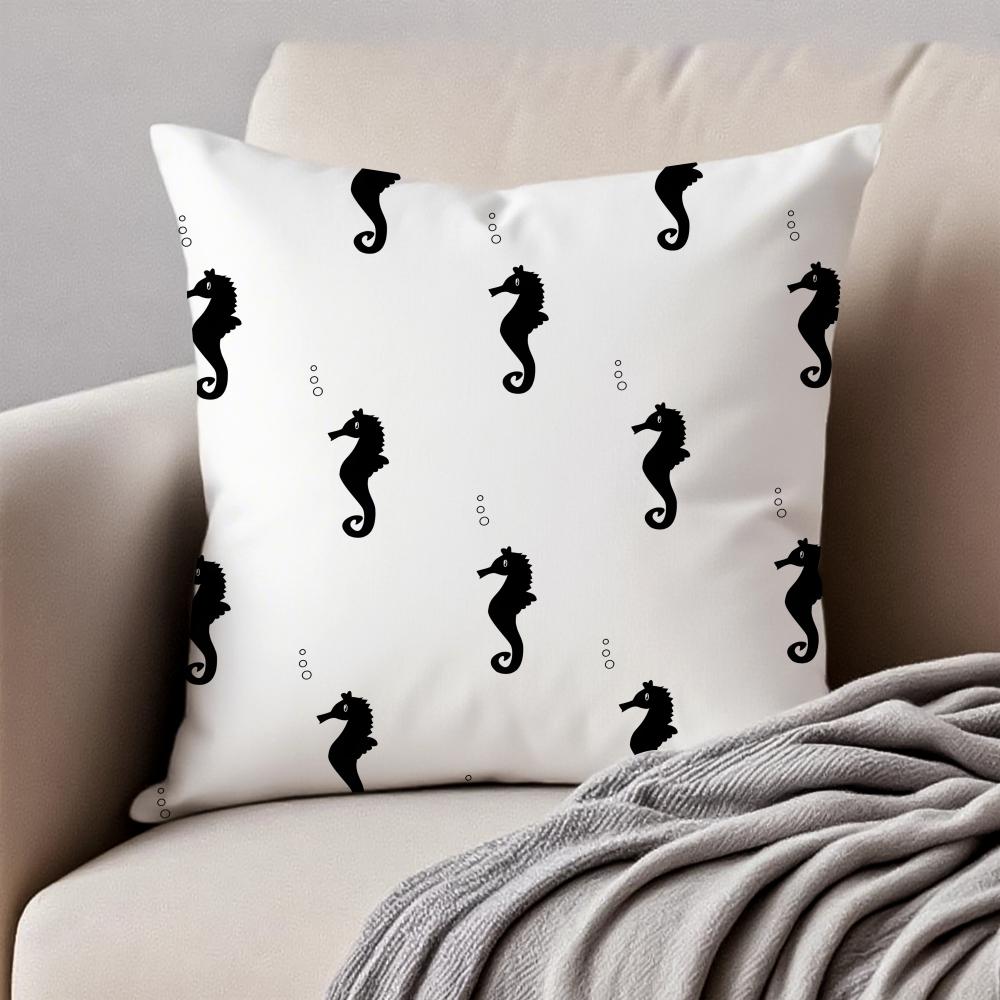 Casual Marine Organism Cushion Cover Pillowcase Antidustmite Invisible Zipper Short Plush Sofa Cushion