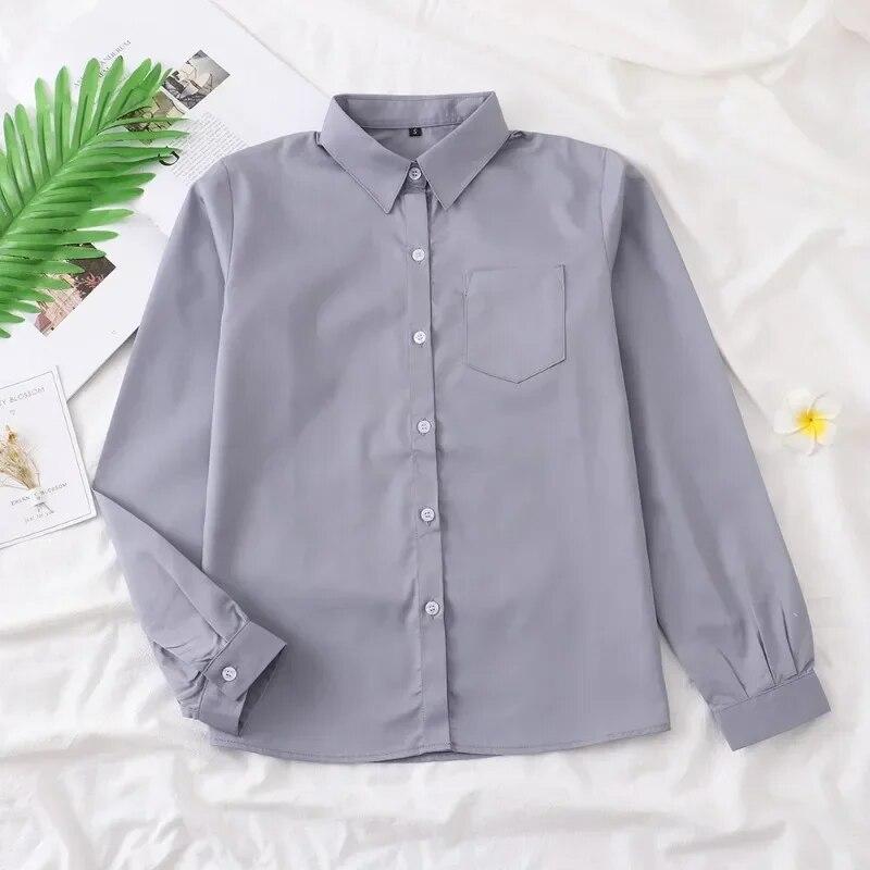 Japanese Style Fashion Pointed Turn Down Collar Blouse Autumn Long Sleeve Shirt With Pocket Women Tops Solid Color Clothes 29876