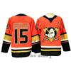 Mens Retro Ice Hockey Jersey Team Ducks 15 Embroidered Practice Uniform Cotton Blend Sportswear