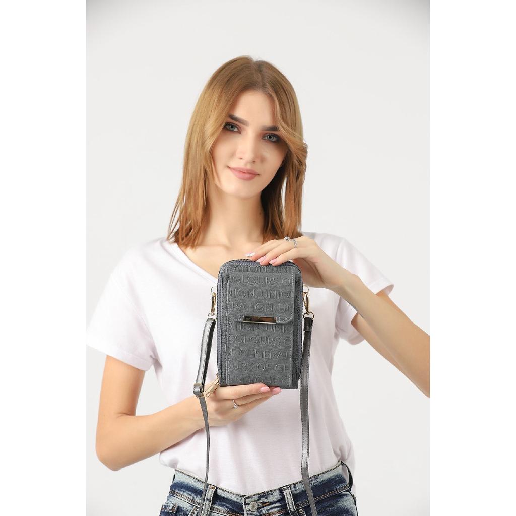 Unique Market Schwarze Damen-Handy-Umhängetasche mit 3 Fächern