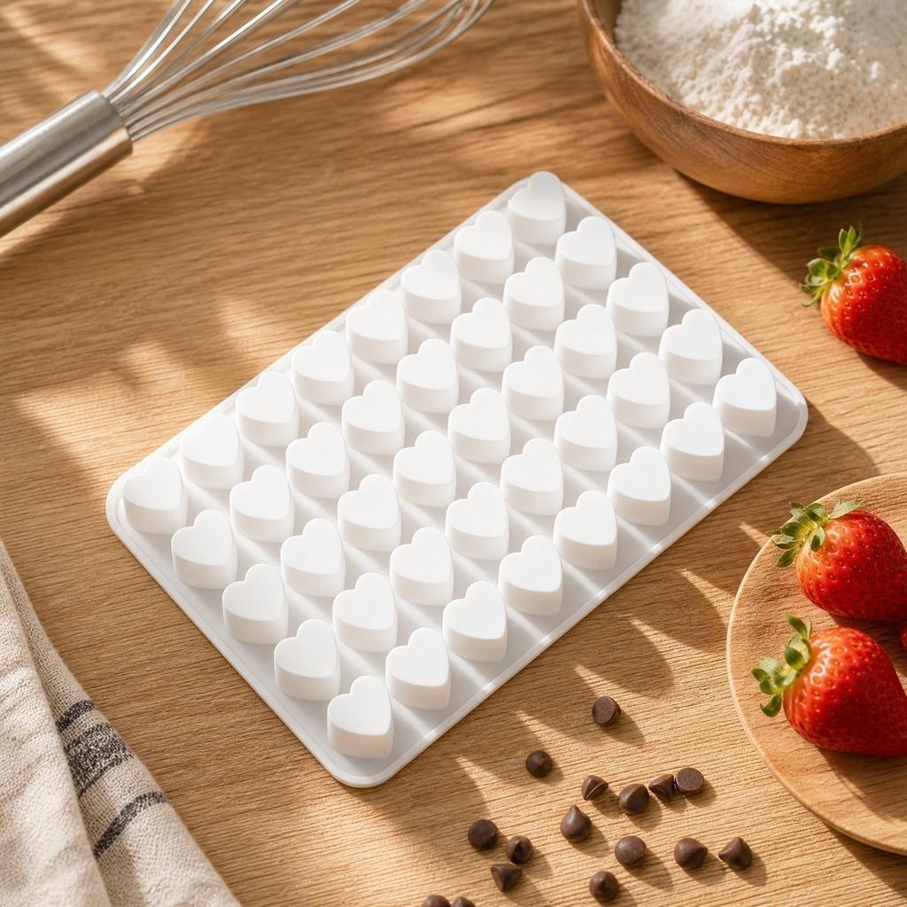 Silicone Heart Shaped Cake Mold Rectangular Multi Cavity Food Grade Non Stick Flexible Baking Mold High Low Temperature Resistant