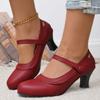 New women's retro Mary Jane high heels large size thick heel lace round head high heels single shoes