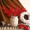 Artificial Red Berry with Stem 6 Branches Holly Berries Simulation Fake Flower