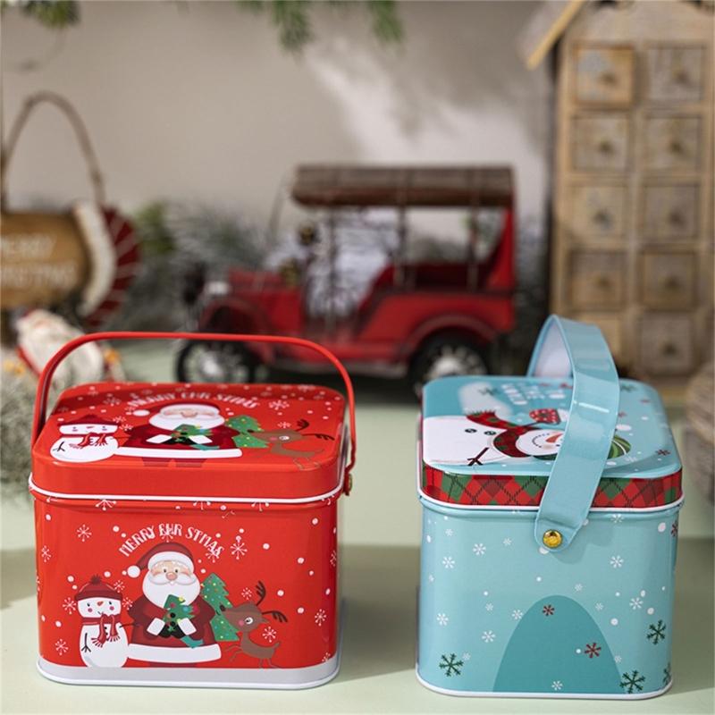 2pcs Christmas Decoration Candy Boxes with Convenient Carry Handle Sweets Storage Solution Handheld Candies Holder