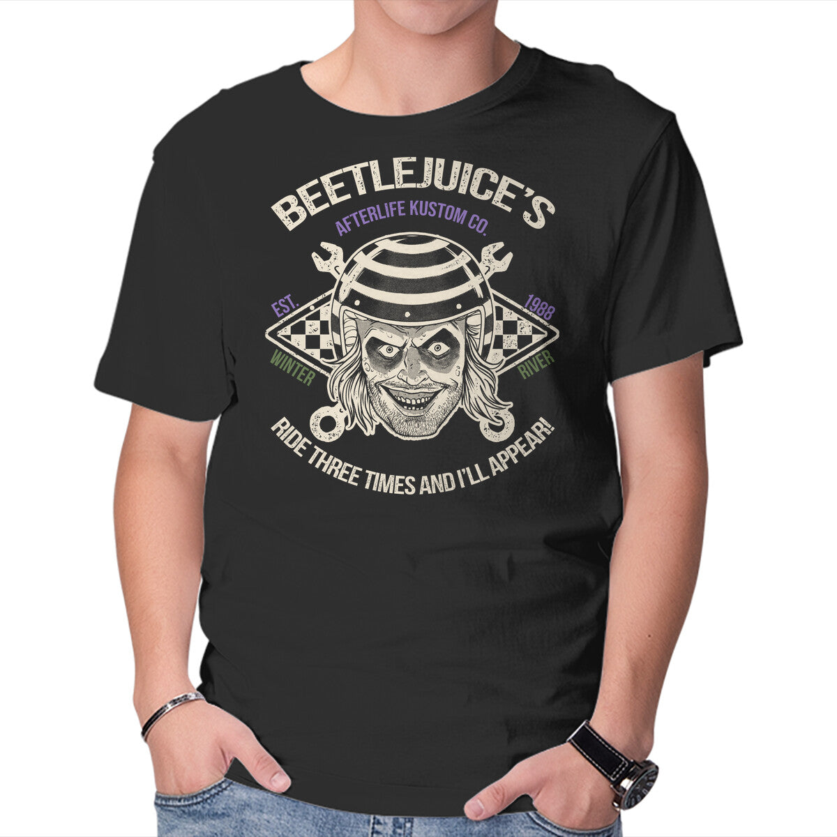 Unisex Crew Neck T-Shirt Beetlejuice s Afterlife Kustom Graphic Short Sleeve Casual Tee XXXXL