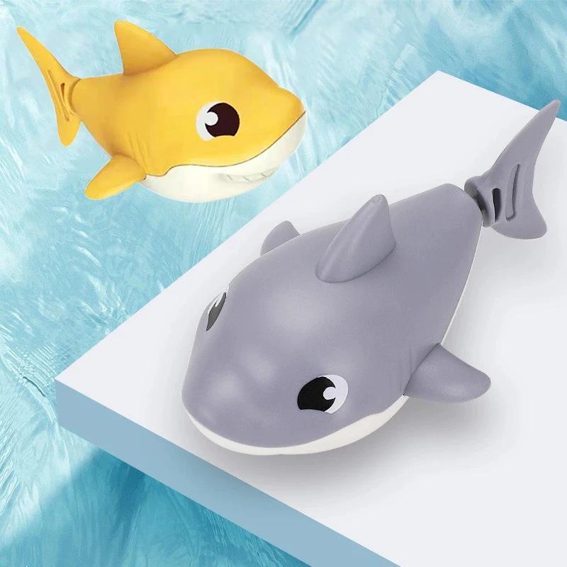 Baby Summer Cartoon Shark Water Play Toy with Wind Up Chain Outdoor Beach Swimming Clockwork Toys Baby Bathroom Toy for Children