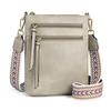 Women’s PU Leather Crossbody Bag Wide Woven Strap Multi Pocket Shoulder Bag Large Capacity Casual Messenger Purse