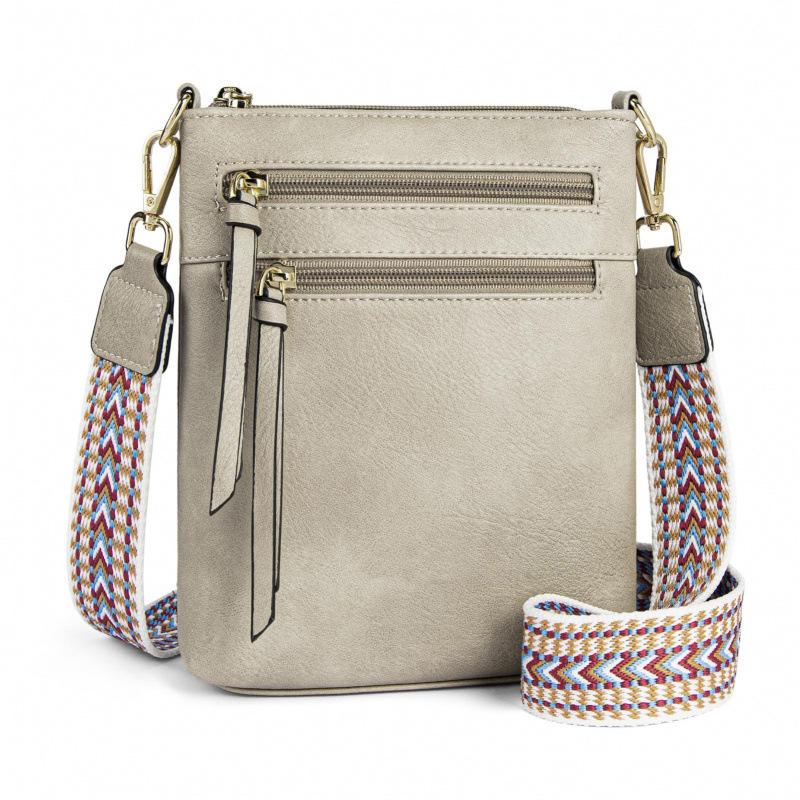 Women’s PU Leather Crossbody Bag Wide Woven Strap Multi Pocket Shoulder Bag Large Capacity Casual Messenger Purse