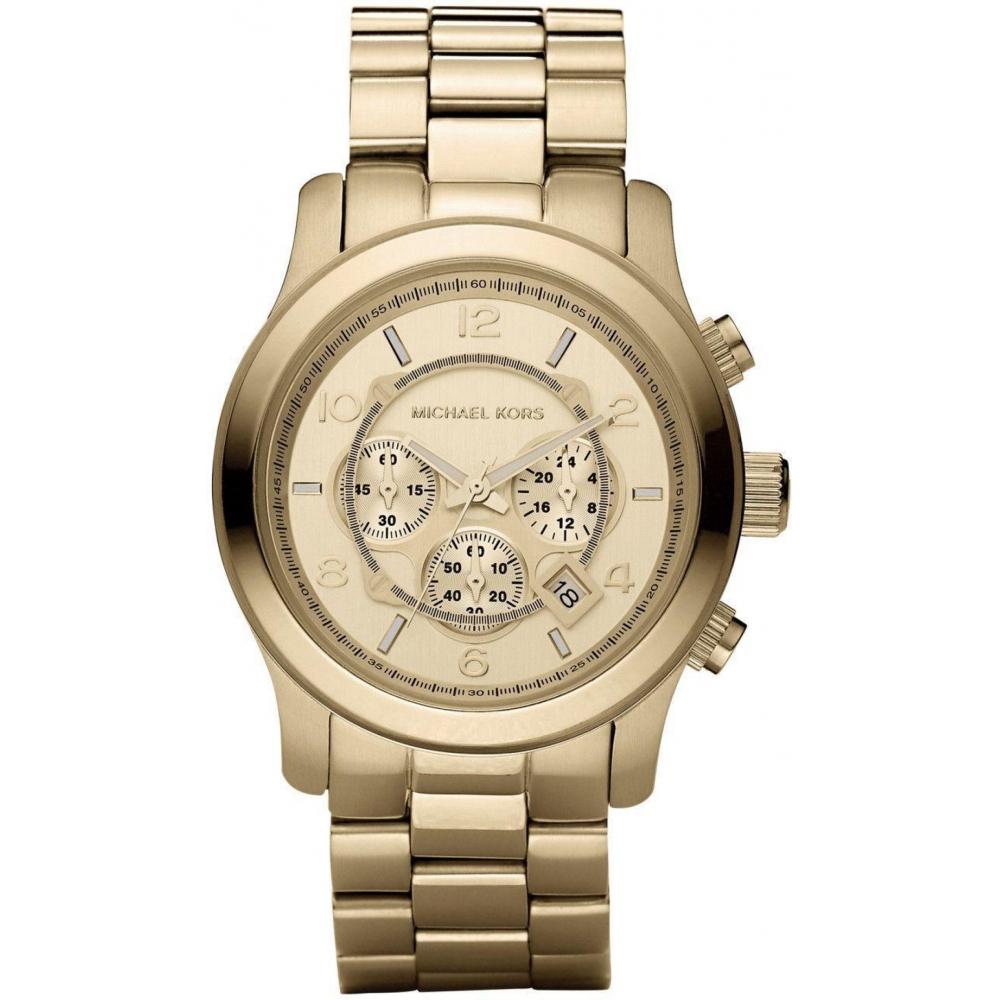 

Michael Kors Runway MK8077 Мужские золотые тона с хронографом 45 мм Часы золотые