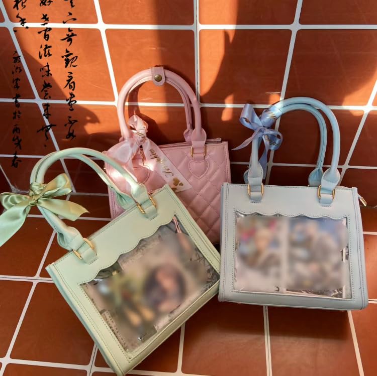 Seraphim Quilted Scallop Ita Bag, Cute, Otaku-inspired, Clear Bag with Badge, Saxe/Light Blue, Women's, Small Size [Parallel Import]