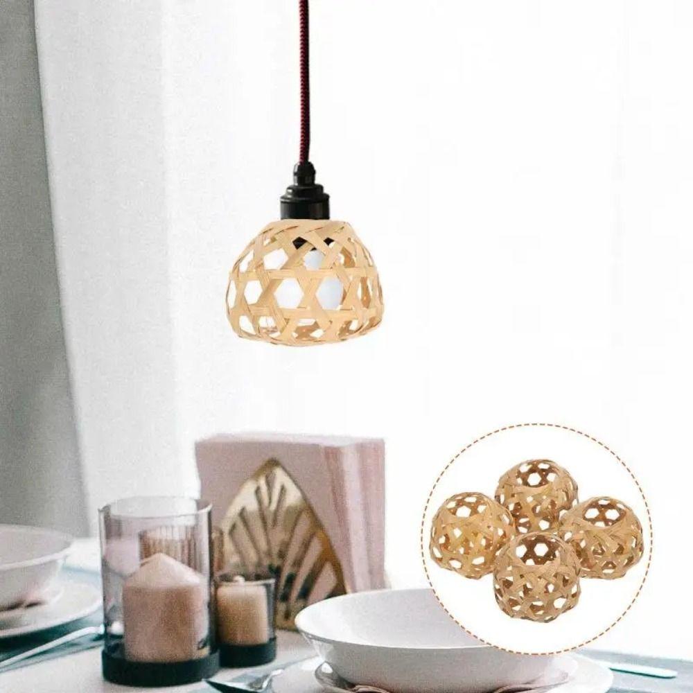 

Globe Bulb Lampshades Bamboo Cage Chandelier Cover Woven Bamboo Lamp Shade Ceiling Pendant Cage хакі