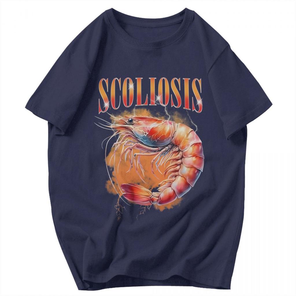 Men T Shirt Funny Shrimp Scoliosis Meme Trendy Summer Y2K Graphic Oneck Unisex Clothes T Shirts