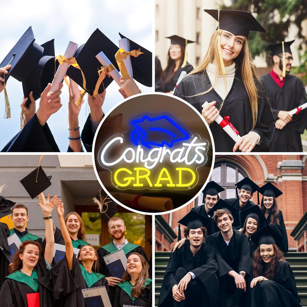 Congrats Grad Neon Sign 2026 LED Graduation Party Light Wall Decor Room Dorm Backdrop Celebration Gift
