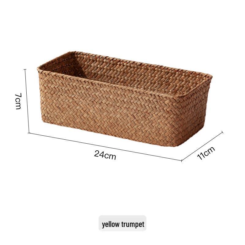 Прямоугольная плетеная корзина для хранения из ротанга и бамбука для беспорядка на рабочем столе