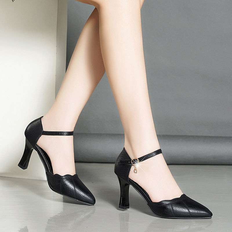 Hollow Sandals Women's Summer High Heels Summer Thick Heel with Professional Work Shoes