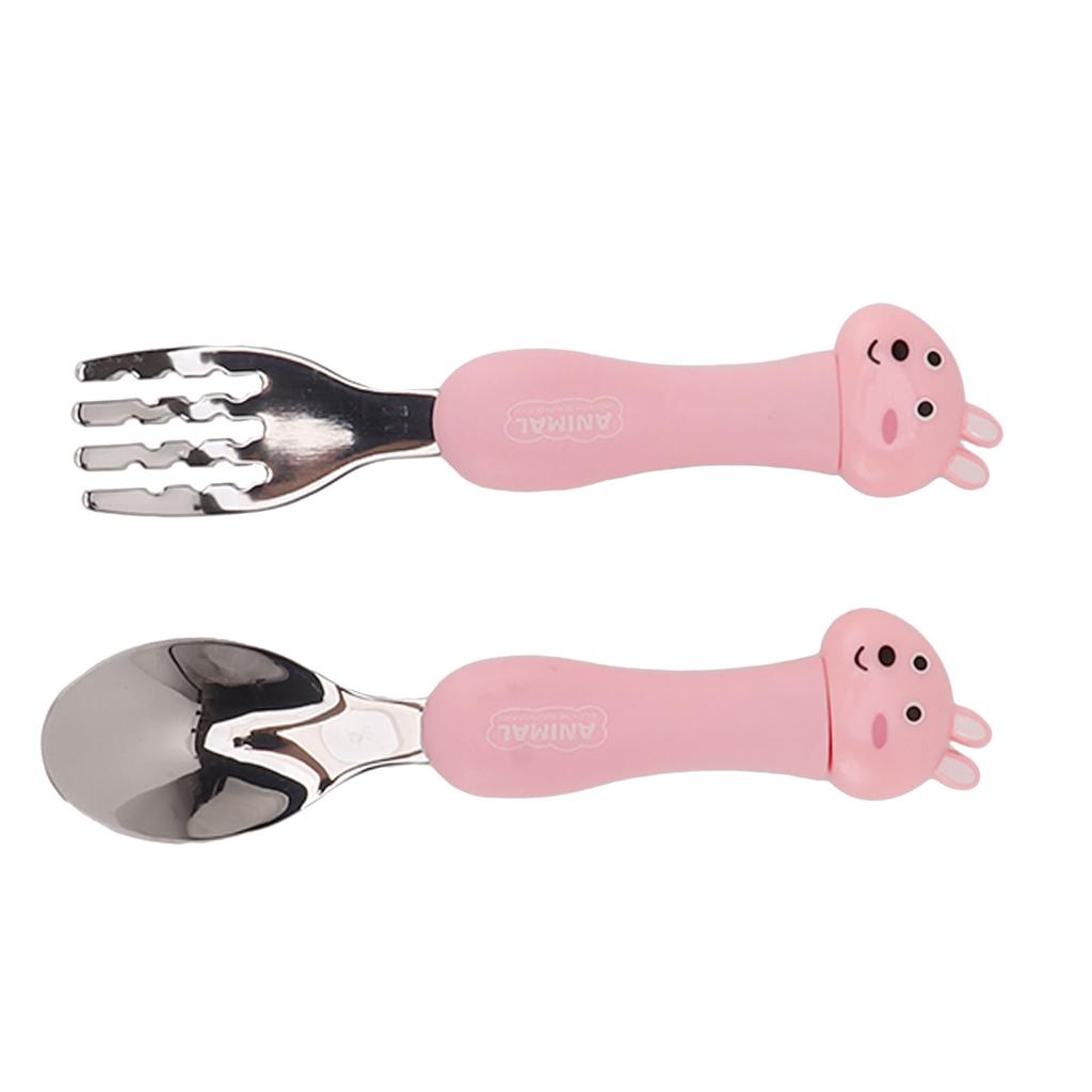 Cartoon Fork Spoon Stainless Steel Baby Feeding Training Spoons Forks Portable Children Animal