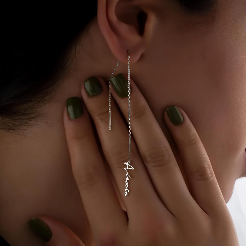 Custom Name Long Chain Threader Earrings For Women Girls Personalization Name Dangle Drop Earring Stainless Steel Jewelry Gift