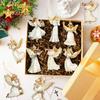 12Pcs Wooden Christmas Ornaments Set Christmas Tree Decoration Angel Ornaments Hanging Decor Pendants Xmas Party Decoration Gift
