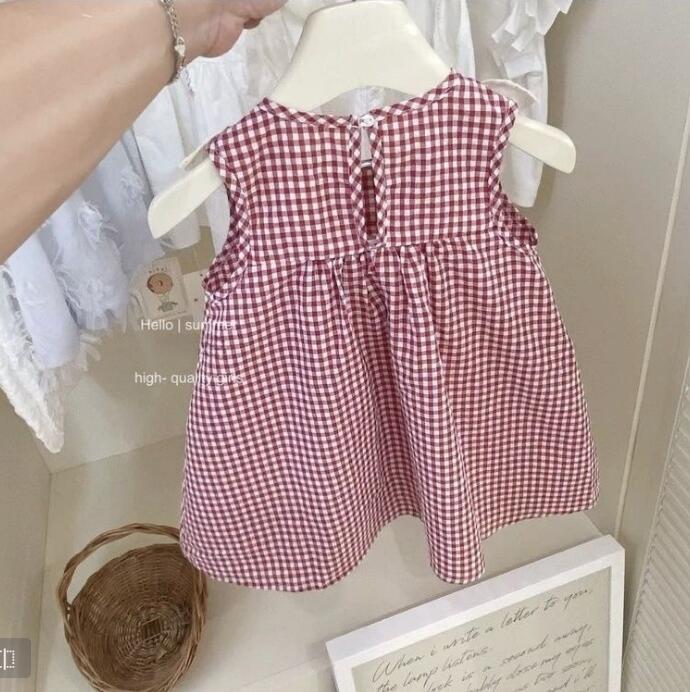 Summer Girls Red Plaid Sleeveless Vest Dress Cute Princess Baby Toddler Dress