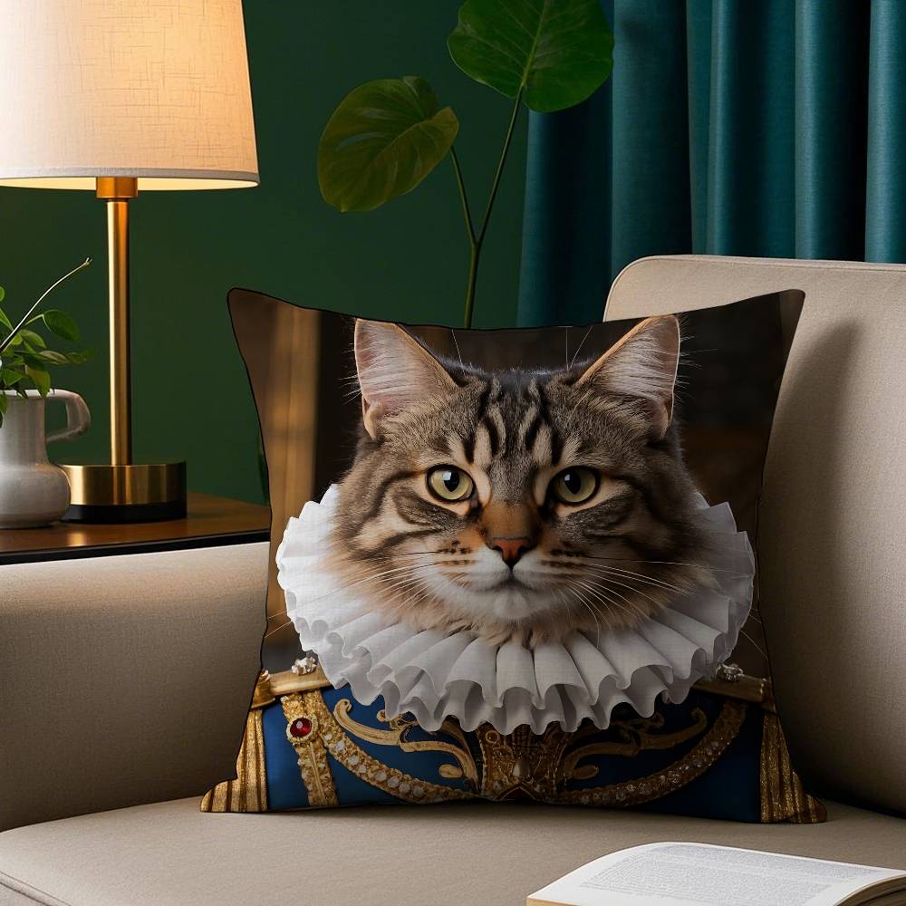 

Подушка Чехол Ренессанс Королевский Мейн-кун кошка Плюшевая ткань Мягкая наволочка Двусторонняя печать Чехол на подушку для дивана Накидка 12x12Inch