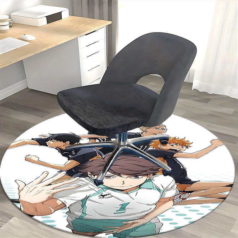 1pc Anime Cartoon Design Round Carpet - Office Chair Mat, Non-Slip Rug for Home Decor, Suitable for All Seasons, Perfect Gift for Anime Lovers.F080