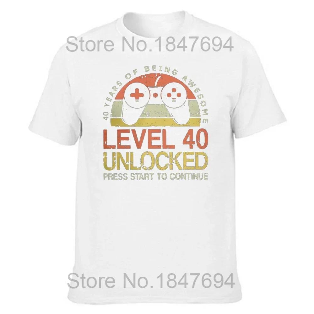 

Level 40 Unlocked Funny Video Gamer 1985 40th Birthday Gift T Shirts Men Crew Neck Tees Short Sleeve Dad Father T-Shirt Clothes S
