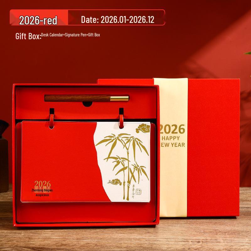 2026 Year of the Horse Leather Desk Calendar with Pen Holder, Custom Logo, Monthly Overview, Multifunctional Office Ornament.