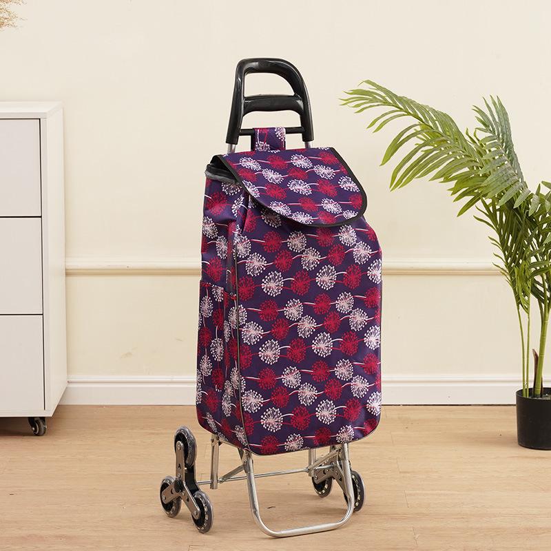 Portable Folding Trolley Cart for Seniors - Floral Pattern, Large Capacity for Grocery Shopping and Home Use