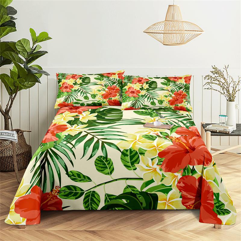 Zestawy pościeli Tropikalny kwiat Prześcieradło Modny design Podwójne płaskie prześcieradło Zestaw prześcieradeł dla chłopców i dziewcząt Prześcieradła i poszewki na poduszki