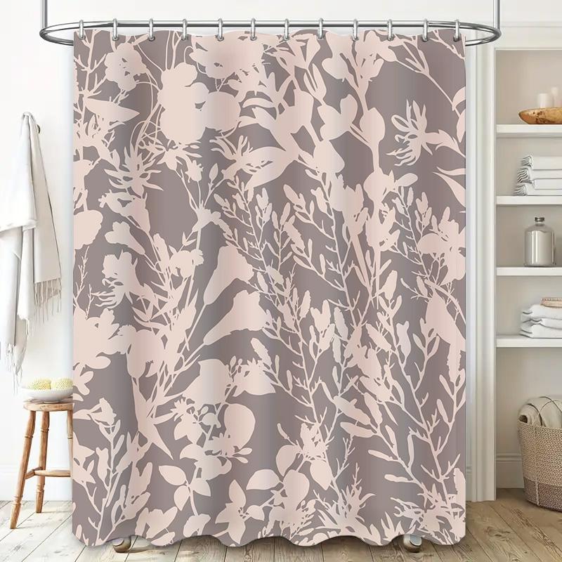 Soft Floral Bath Curtain SetPink Gray Shower Curtain for Bathroom Decor with Hooks Waterproof Printed Shower Curtain Rod Pocket