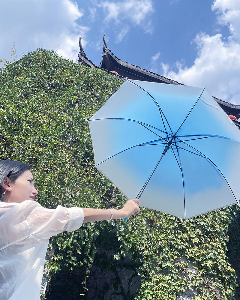 Transparent Color Gradient Umbrellas Strong Waterproof Sunshade Long Handle Large Umbrella for Women Sun Rain UV Umbrella