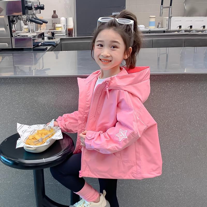 

2025 Spring/Autumn Girls Korean-Style Windbreaker: Fashionable Baby/Children s Coat Size 130 for approx. height 120cm