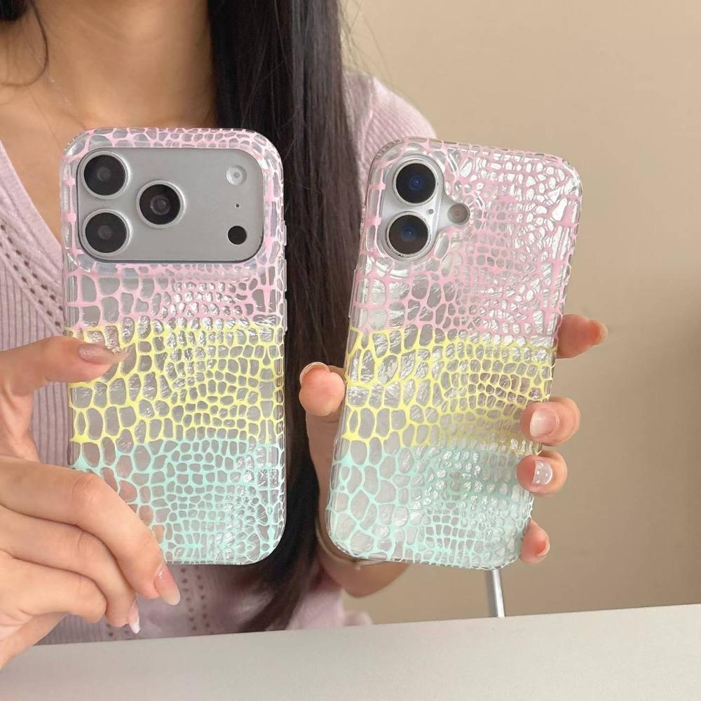 New Luxury IMD Glossy Crocodile Color Splicing Pattern Phone Case For 17 Pro 16 15 Pro Max Hard Shockproof Bumper Cover