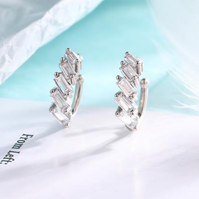 Geometric Diamond-Set Ear Clips With Unique Personality Design Sweet And Cool Square Diamond Irregular Earrings