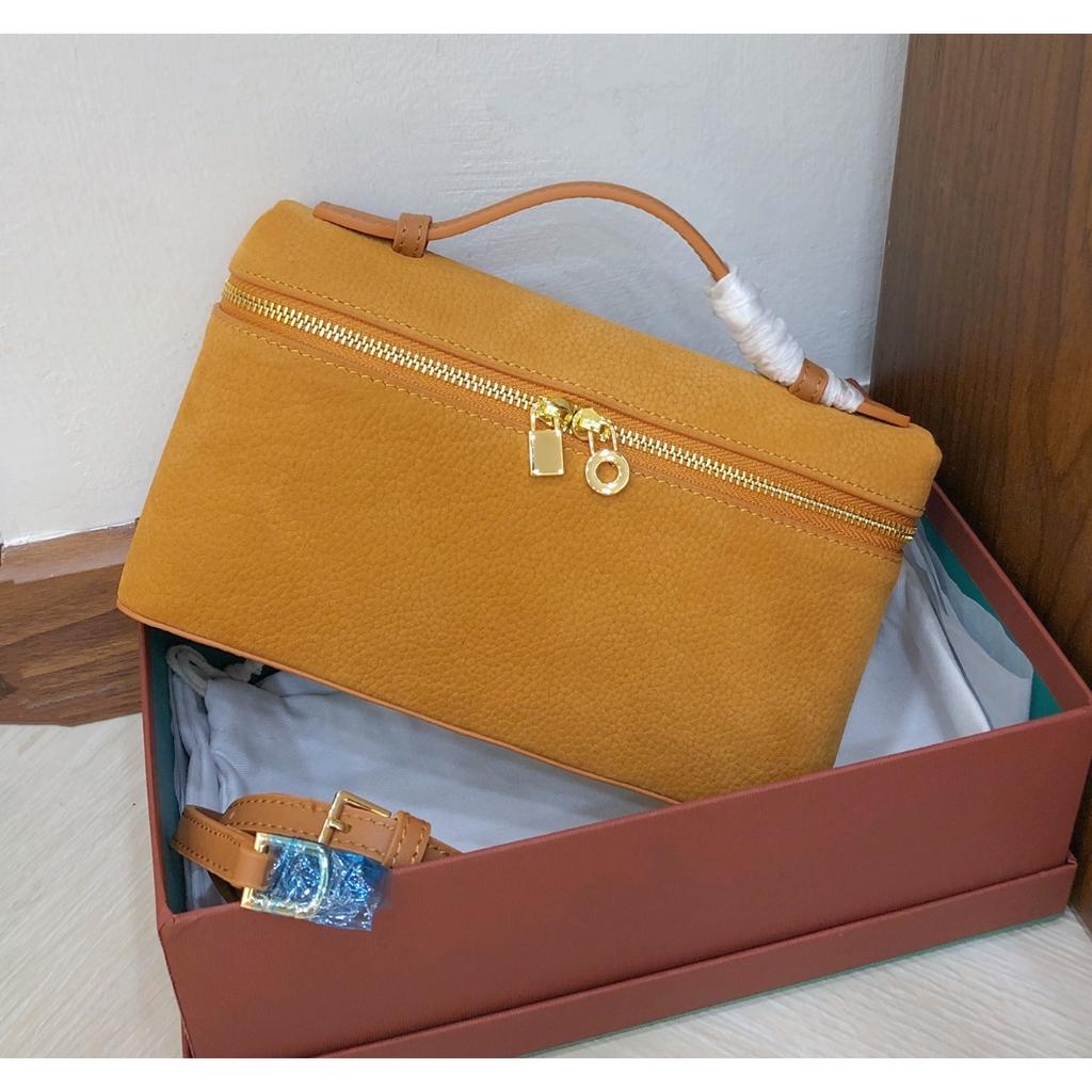 2025 New Gold Buckle Nubuckle Cowhide LP19 Lunch Box Bag Genuine Leather Versatile Small Square Bag Handheld One Shoulder Crossbody Bag for Women