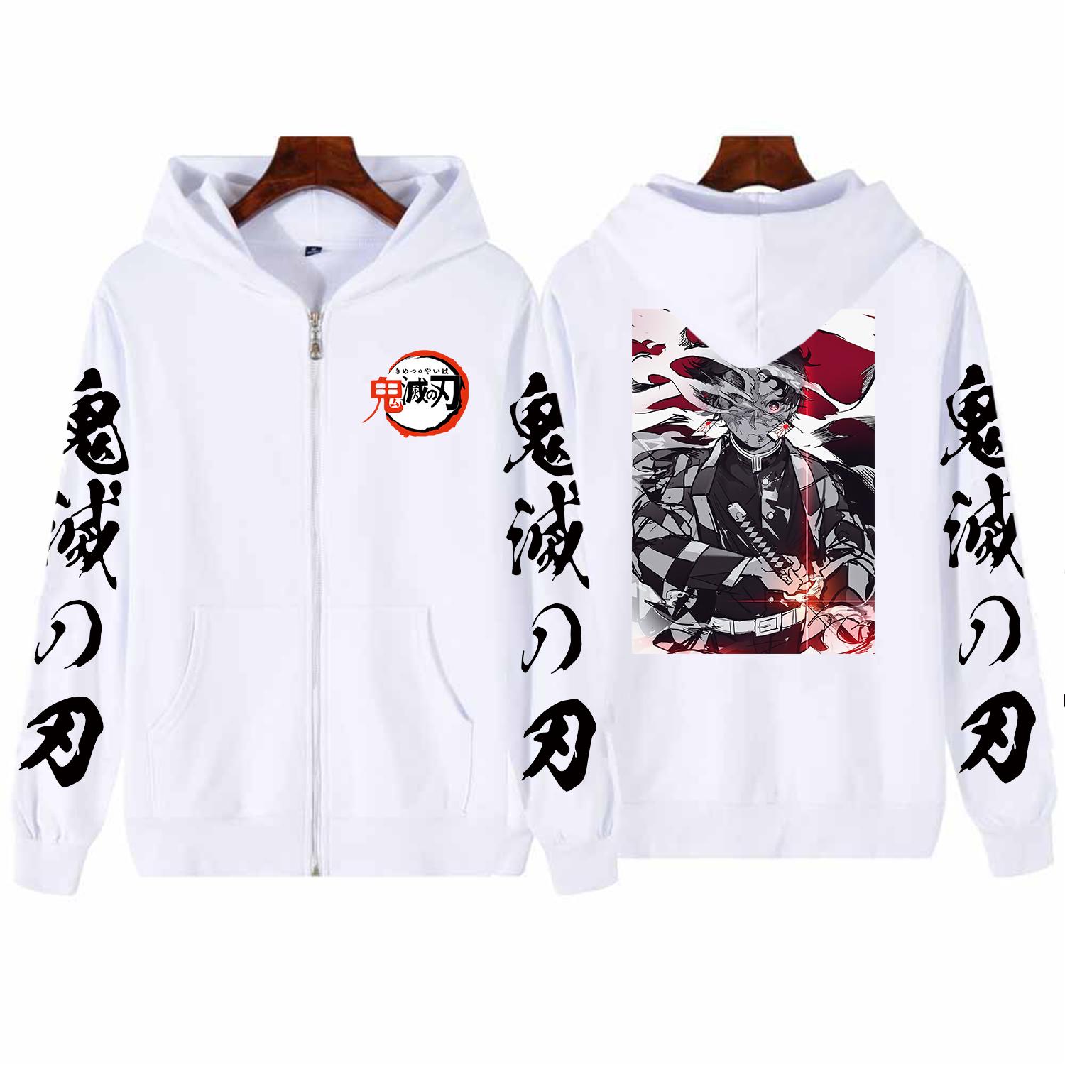 

Горячая аниме-стрела демонов Камадо Танджиро крутой принт с капюшоном для мужчин и женщин манга толстовки на молнии свободного покроя толстовка куртка на молнии Harajuku 4XL белый