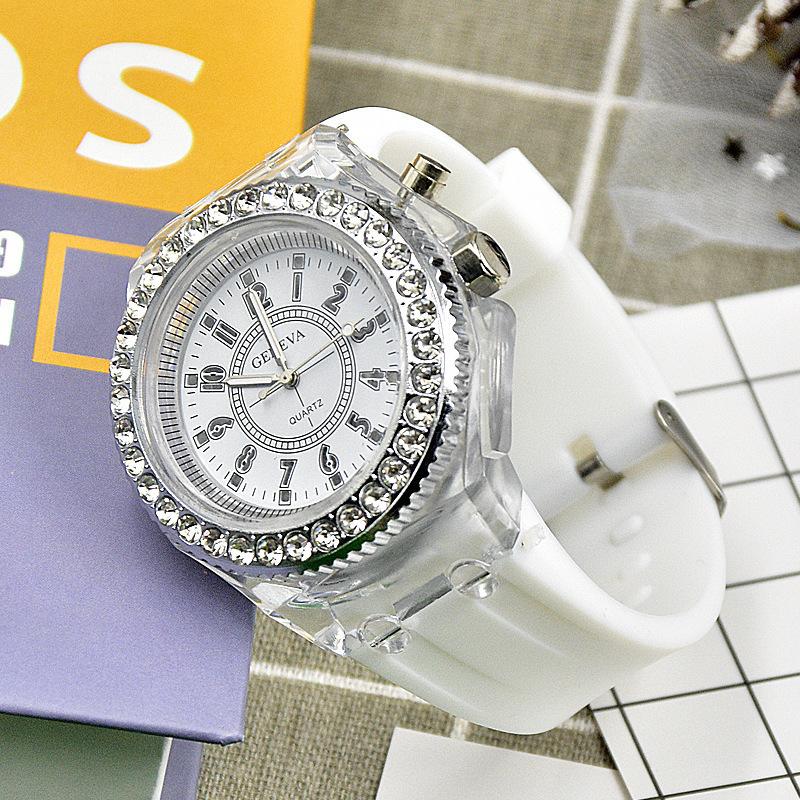 Светящиеся светящиеся персонализированные стразы светодиодные модные студенческие мужские и женские парные гелевые кварцевые часы белый
